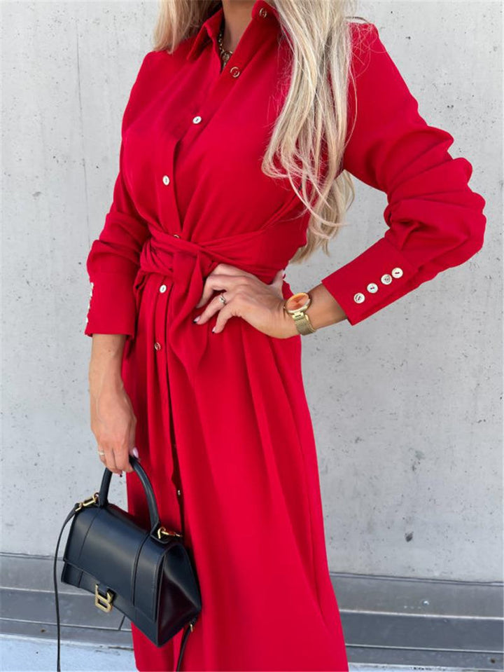Damen Hemdblusenkleid mit asymmetrischem Saum und Taillengürtel Drune