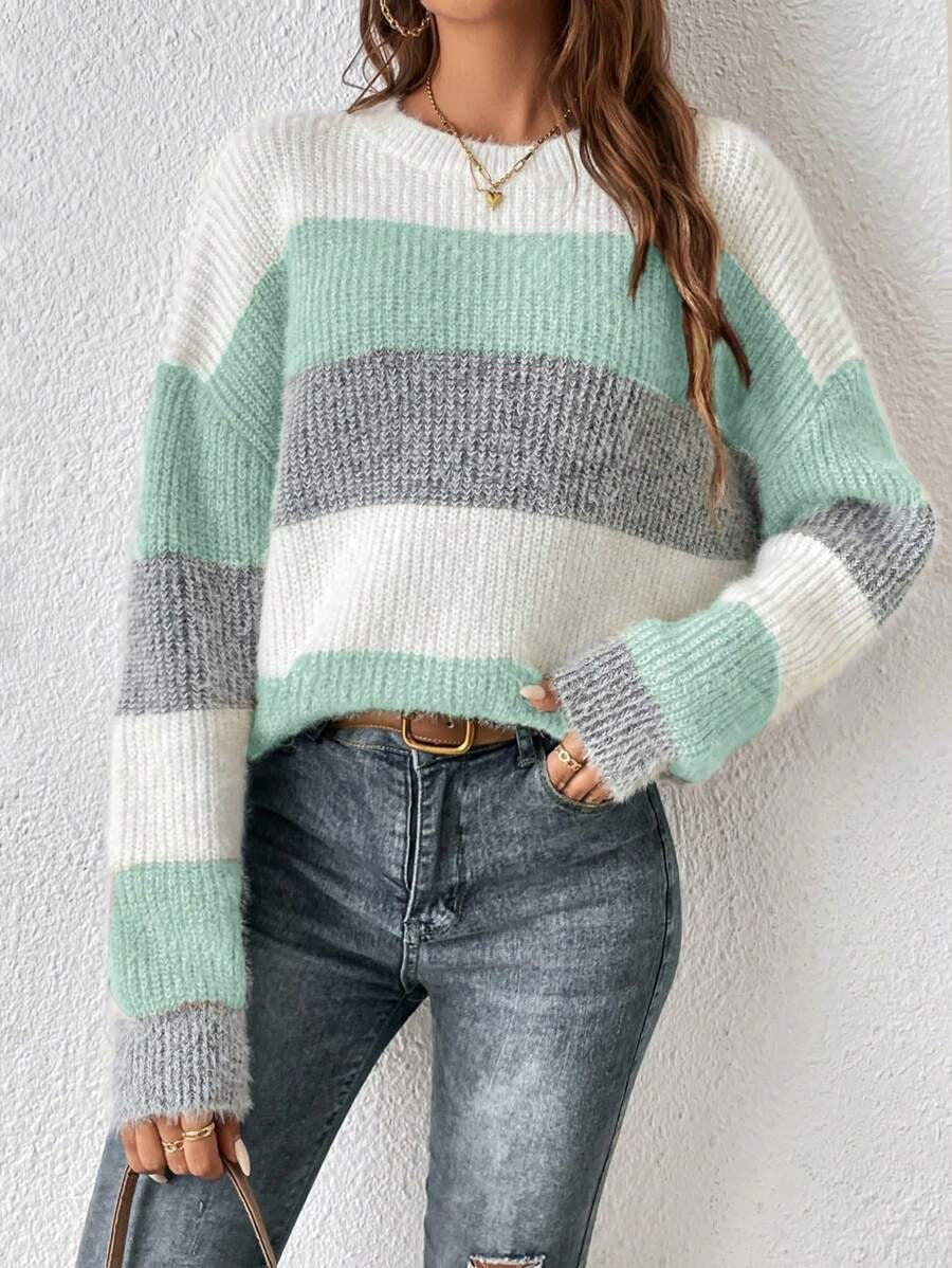 Damen Modischer Streifenpullover mit weichem Textilmaterial Drune