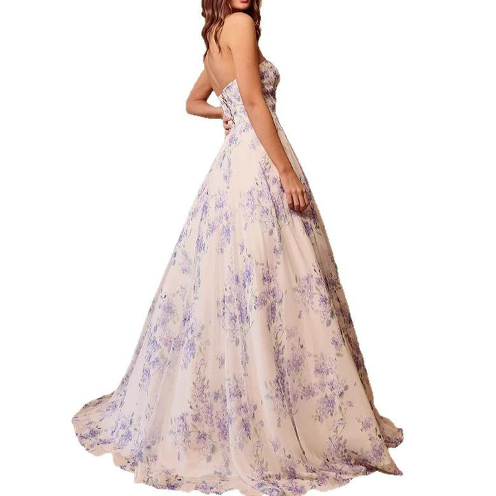Damen Hochzeitskleid mit Sweetheart-Ausschnitt und floralem Chiffon-Design Drune