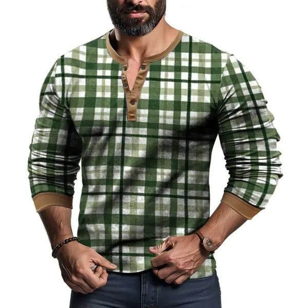 Herren Longsleeve mit modernem Karodesign und Knopfleiste Drune