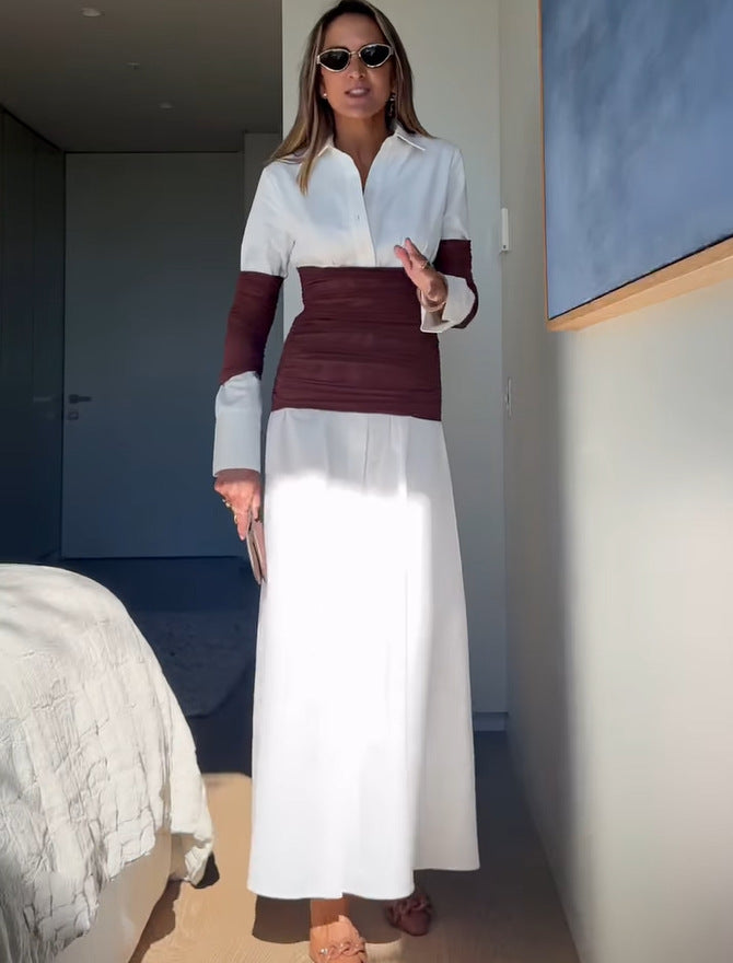 Damen Maxikleid mit innovativem Wickeldesign und modernen Kontrastdetails Drune