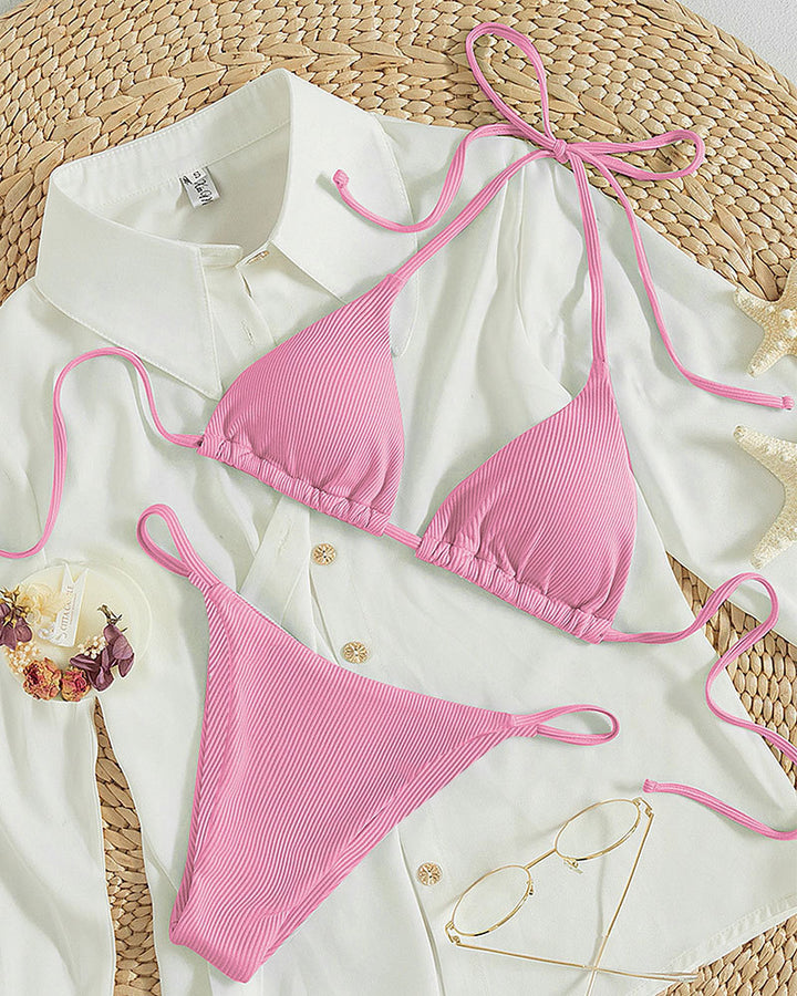 Damen Triangel-Bikini mit anpassbaren Bindebändern und modischem Ripp-Design Drune