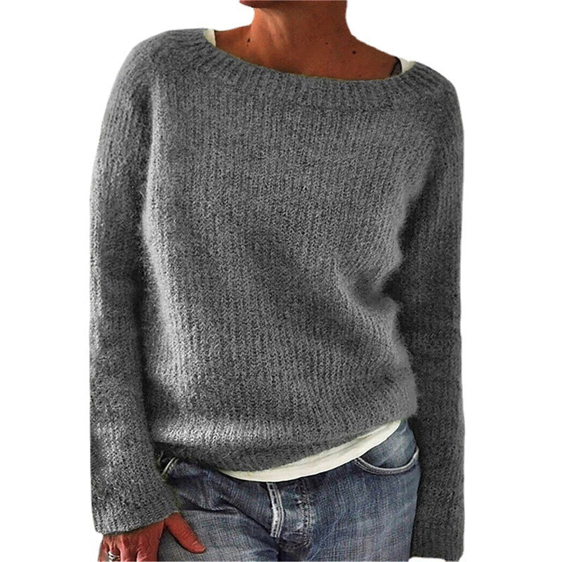 Damen nan kuscheliger Grobstrickpullover mit Rundhalsausschnitt und lockerem Oversize-Schnitt Drune
