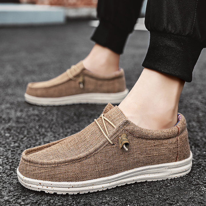 Unisex nan melierter Strick-Mokassin-Slipper mit elastischem Kordelzug und gedämpfter EVA-Laufsohle Drune