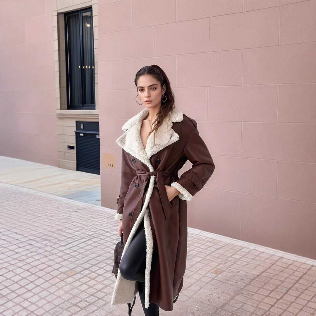 Damen Luxuriöser Oversized-Mantel mit weichem Fleece-Futter Drune