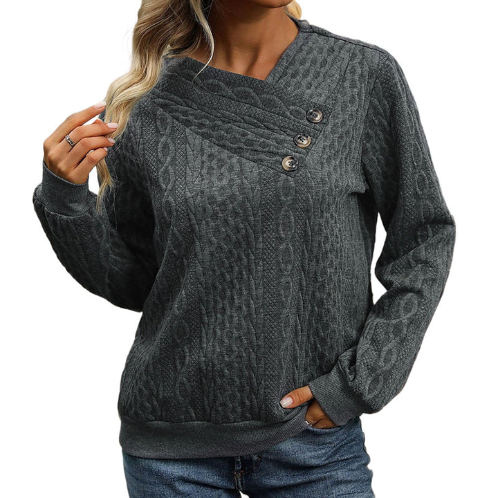 Damen lässiger Strickpullover mit dezentem Wellenmuster und modischen Knopfdetails Drune