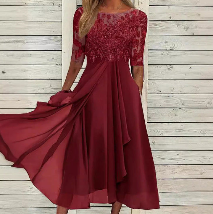 Damen nan elegantes Cocktailkleid mit bestickter Korsage, U-Boot-Ausschnitt und fließendem Chiffonrock Drune