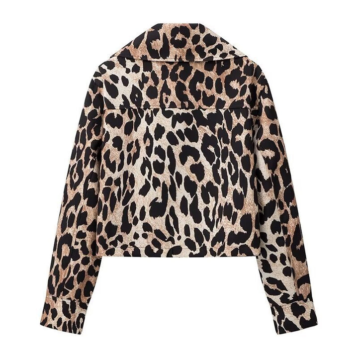 Damen Kurze Leopardenjacke im urbanen Stil mit praktischen Taschen Drune