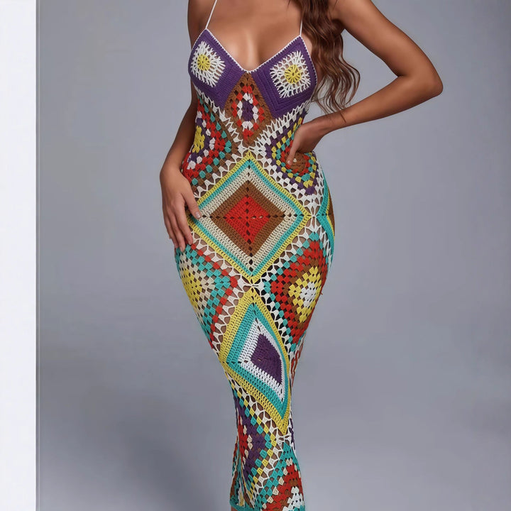 Damen Maxi-Strickkleid im einzigartigen Häkel-Design Drune