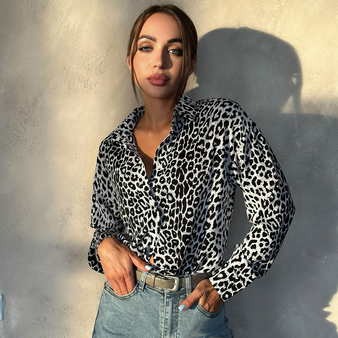 Damen elegante Bluse im Leopardenmuster Drune