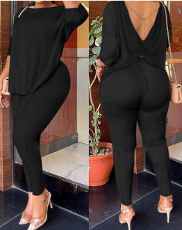 Damen Lässiges Kombinationsoutfit mit abstraktem Muster und überschnittenen Ärmeln Drune