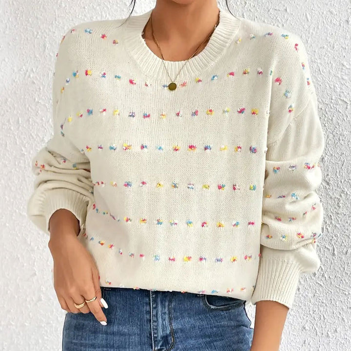 Damen Strickpullover mit buntem Knötchenmuster und weitem Schnitt Drune