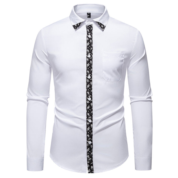Herren elegantes Langarmhemd mit floralem Kragen und Brusttasche Drune