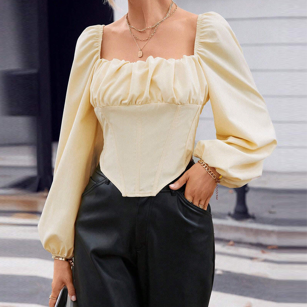 Damen Spitzenbluse mit Puffärmeln und taillierter Silhouette Drune