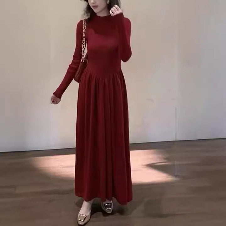 Damen Elegantes Langarm-Maxikleid mit hohem Hals Drune