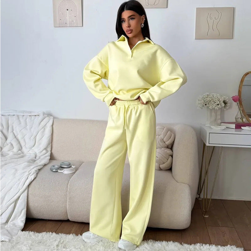 Damen lässiges Poloshirt mit weiten Hosen Drune