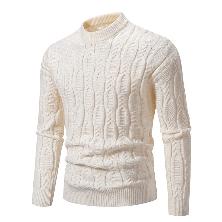 Herren Strickpullover mit modernem Zopfmuster und hohem Kragen Drune
