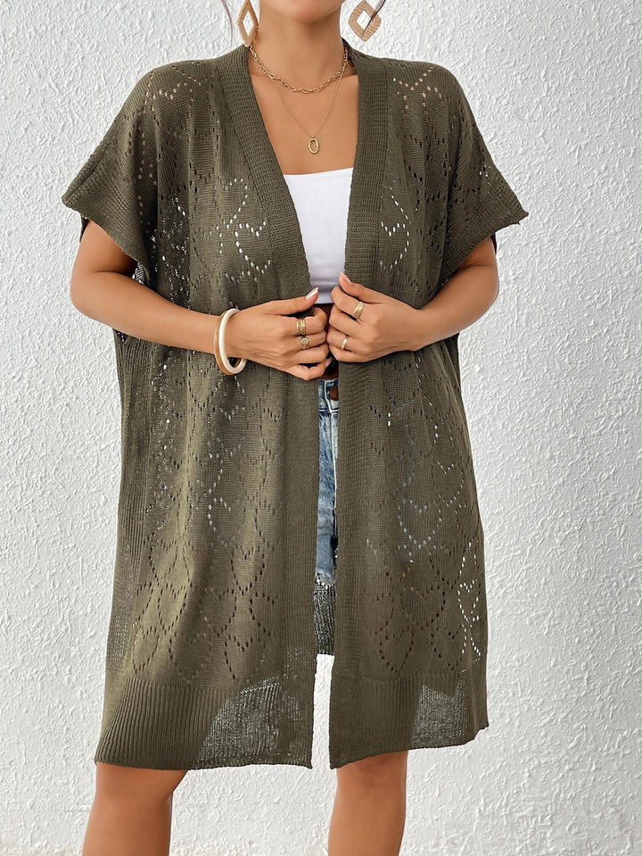 Damen luftiger Strick-Kimono mit floralem Lochmuster Drune