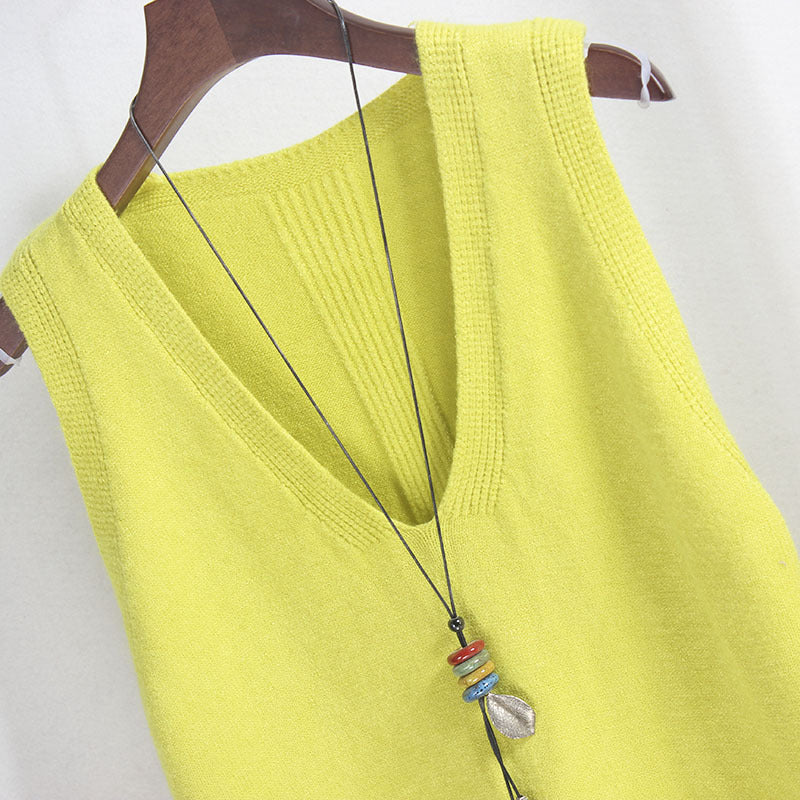 Damen Ärmelloses Stricktop mit V-Ausschnitt und Feinstrickstruktur Drune