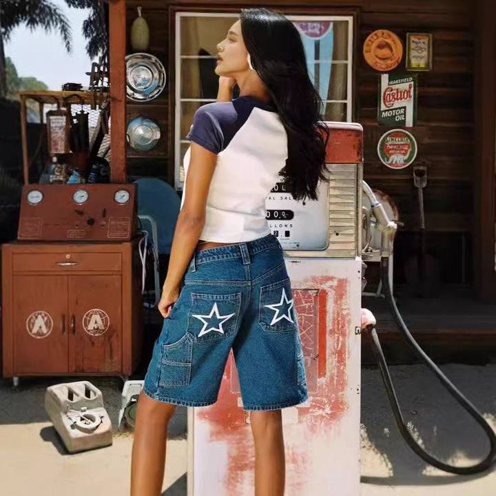 Damen modische Denim-Shorts im lässigen Schnitt mit hoher Taille Drune