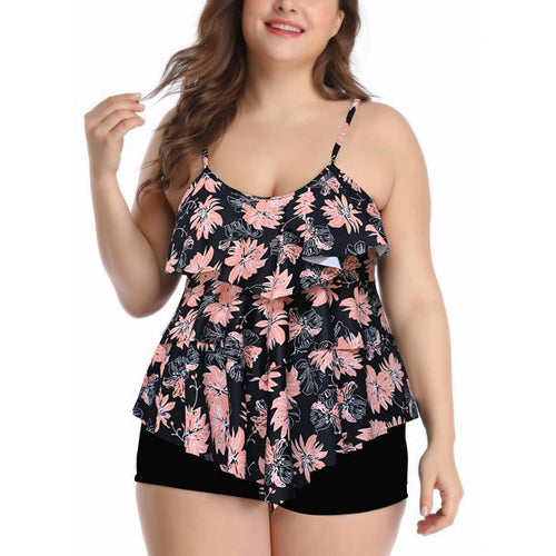 Damen Tankini-Set mit charmantem Flatteroberteil und bequemen Shorts Drune