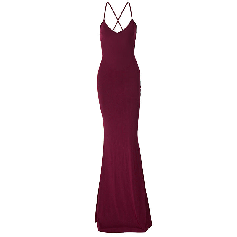 Damen Elegantes Satin-Maxikleid mit verführerischem V-Ausschnitt Drune