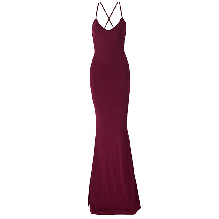 Damen Elegantes Satin-Maxikleid mit verführerischem V-Ausschnitt Drune
