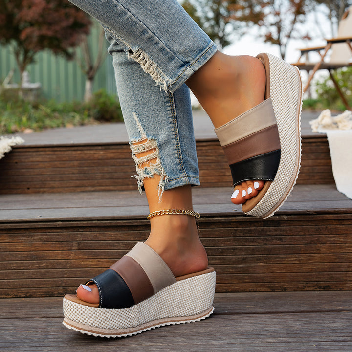 Damen nan Slip-On Plateau-Espadrille mit mehrlagigen Riemen und gewebter Keilsohle Drune