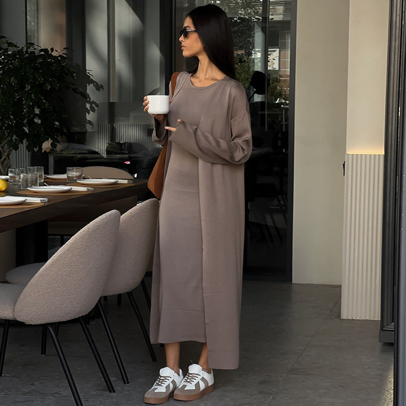 Damen elegantes Maxikleid mit passendem Oversized-Mantel Drune
