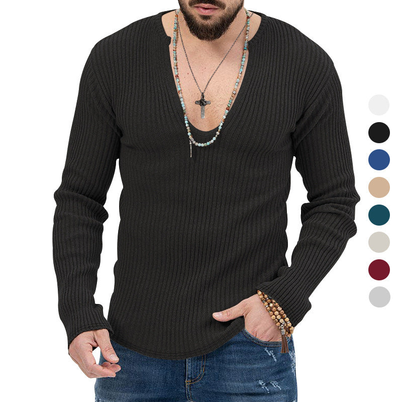 Herren elegantes Langarmshirt mit tiefem V-Ausschnitt und strukturiertem Gewebe Drune
