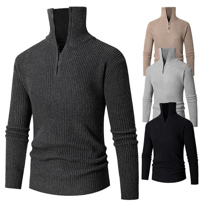 Herren nan strukturierter Halbzip-Pullover mit hohem Kragen, robuster Rippstruktur und elastischen Bündchen Drune