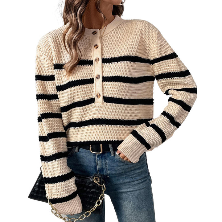 Damen gestreifter Pullover mit Knopfleiste aus strukturierter Wolle Drune