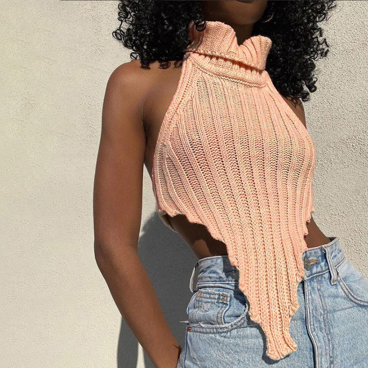 Damen cropped Stricktop mit hohem Kragen Drune
