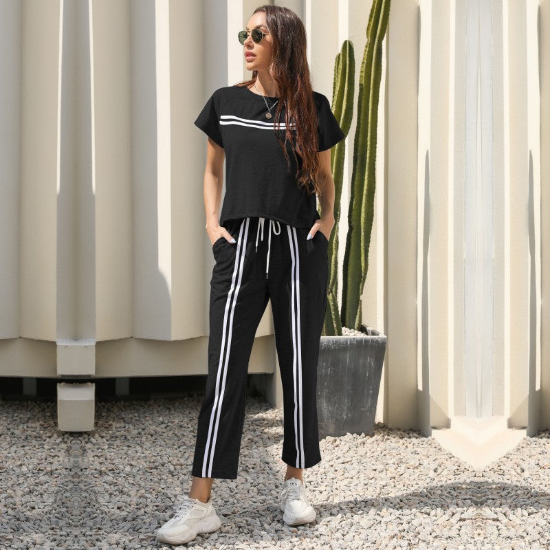 Damen Sportliches Set mit gestreiftem Oberteil und bequemen Hose Drune
