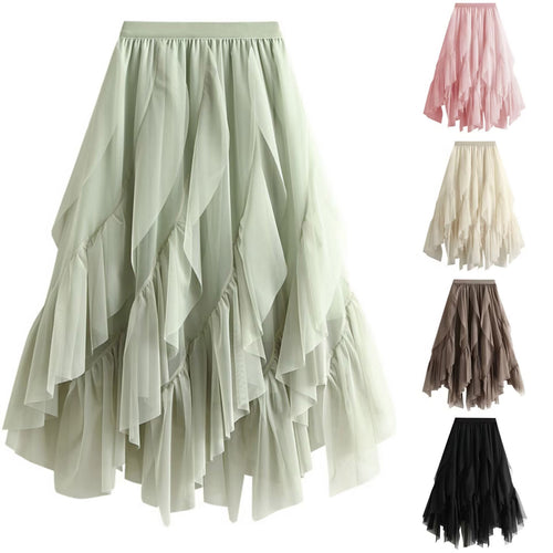 Damen Voluminöser Tüllrock mit asymmetrischem Saum und mehrlagigem Design Drune