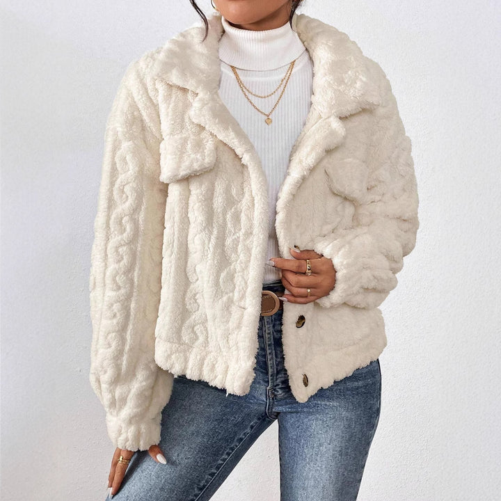 Damen Plüsch-Übergangsjacke mit leichtem Zopfmuster und Taschen Drune