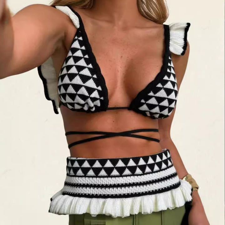 Damen Bikiniset mit raffinierten Fransen und geometrischen Mustern Drune