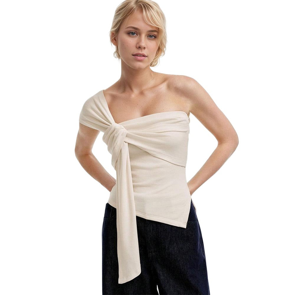 Damen modisches Wickeltop mit asymmetrischem Schnitt und eleganten Bindebändern Drune