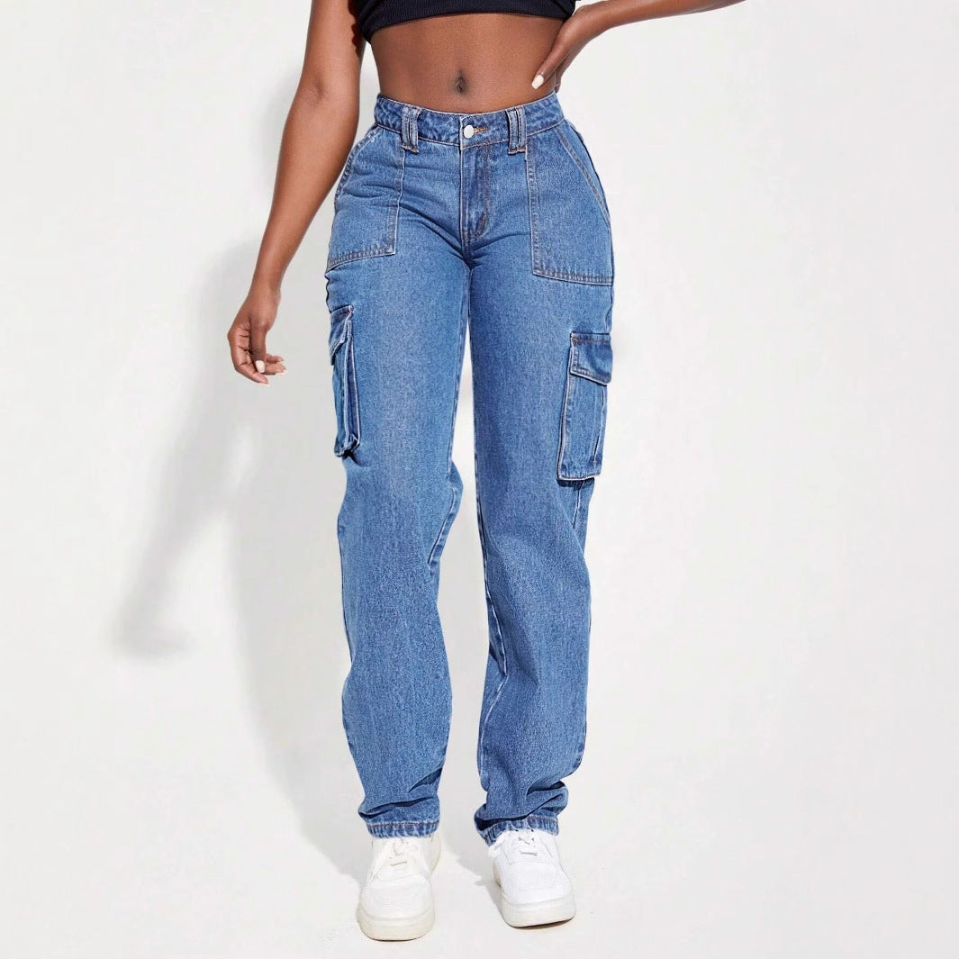 Damen Cargo Jeans mit elastischem Bund und praktischen Seitentaschen Drune