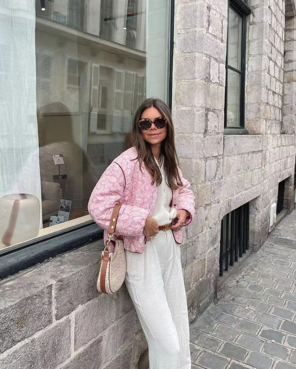 BLOOM – Rosa Patchwork Gesteppte Damenjacke