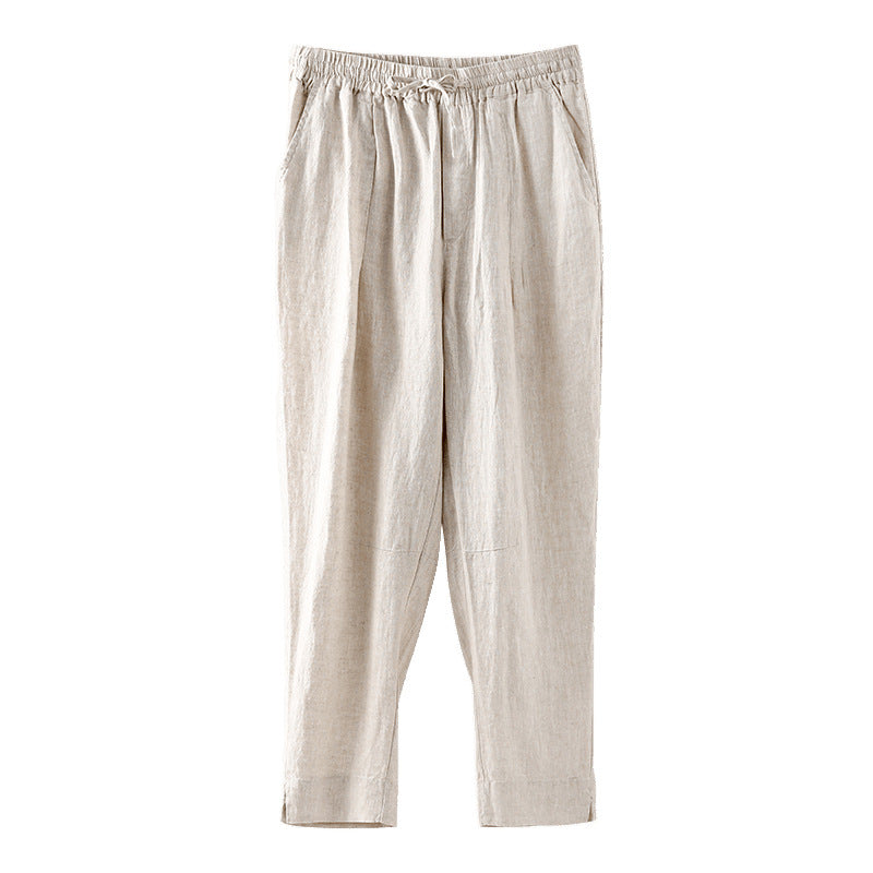 Damen lässige Leinenhose mit elastischem Bund und praktischen Seitentaschen Drune