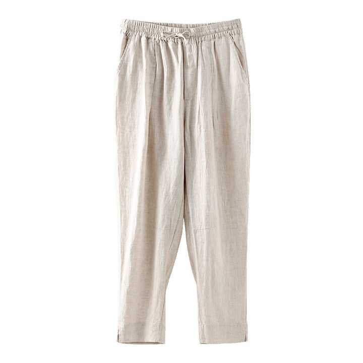 Damen lässige Leinenhose mit elastischem Bund und praktischen Seitentaschen Drune