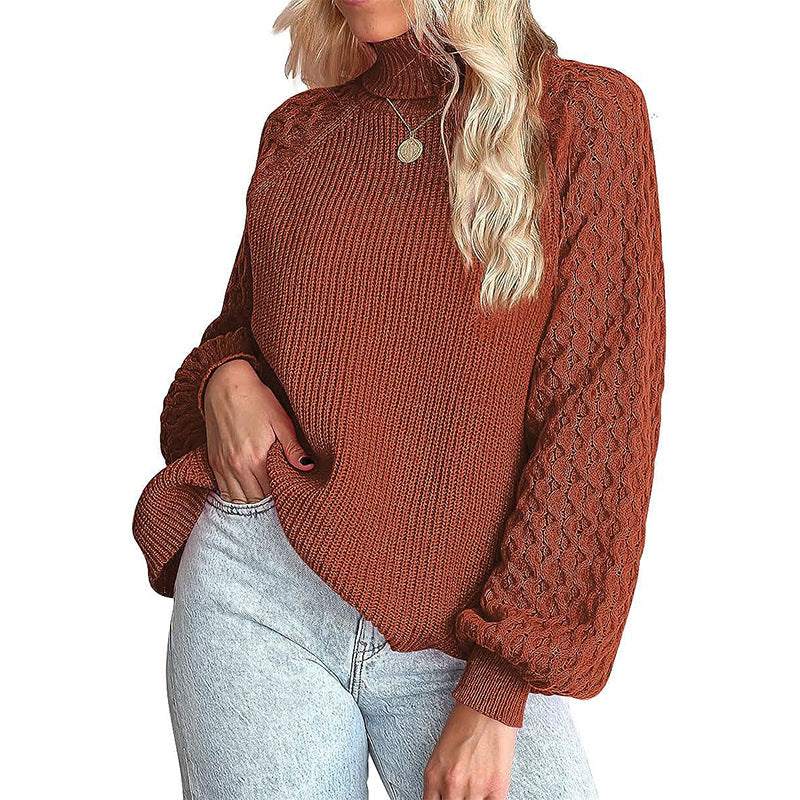 Damen Grobstrickpullover mit Stehkragen und Strukturmuster Drune