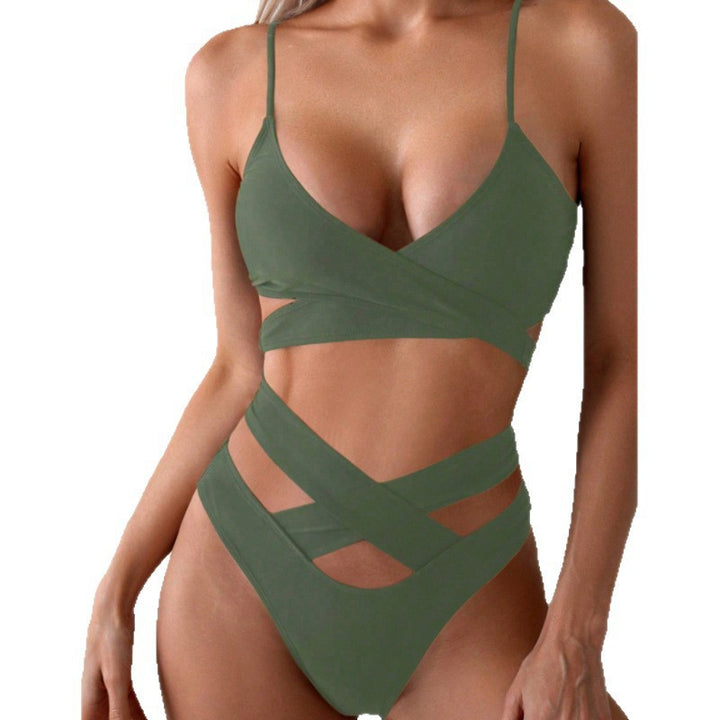 Damen hoch taillierter Cut-Out-Bikini mit raffiniertem Wickeldesign Drune
