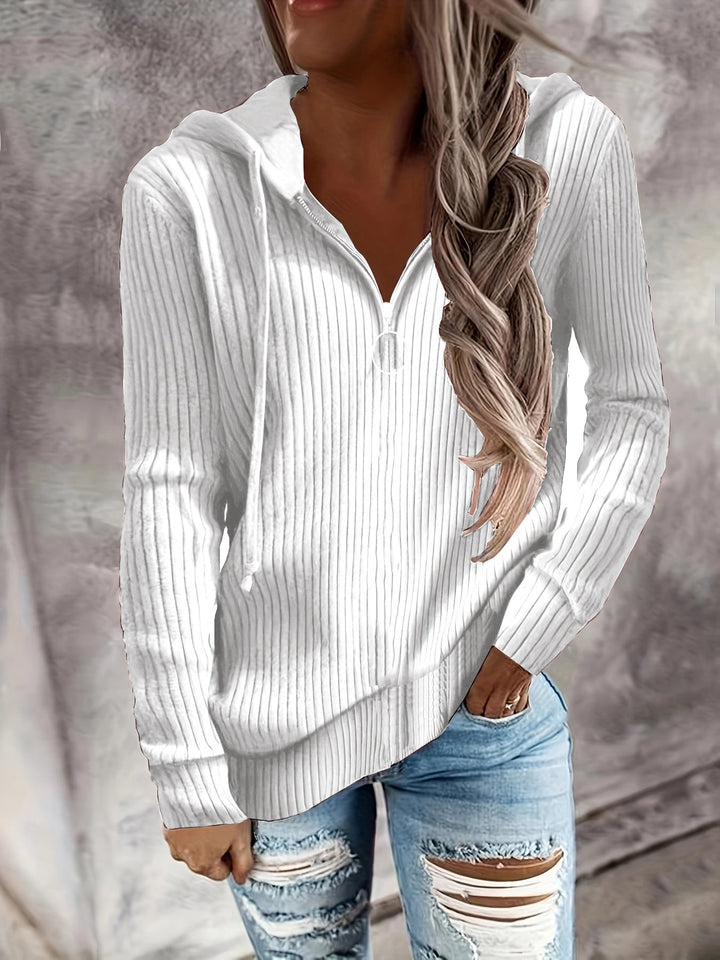 Damen lässiger Zip-Hoodie mit strukturiertem Rippmuster Drune