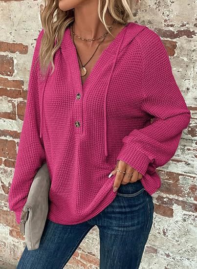 Damen lässiger Hoodie mit Knopfdetails und weit geschnittenen Ärmeln Drune