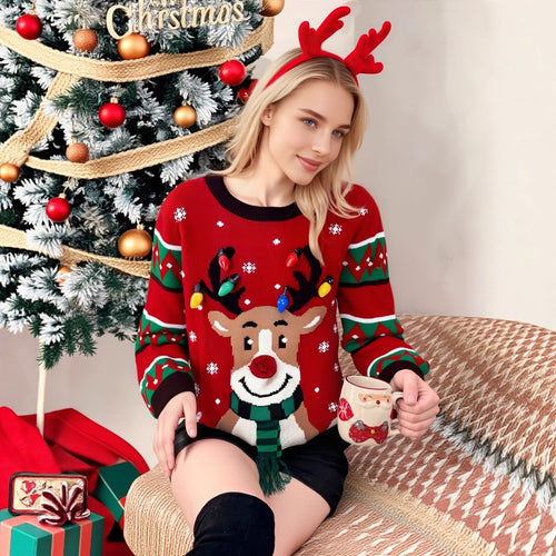 Damen Weihnachtspullover mit lustigem Rentierdesign und 3D-Elementen Drune