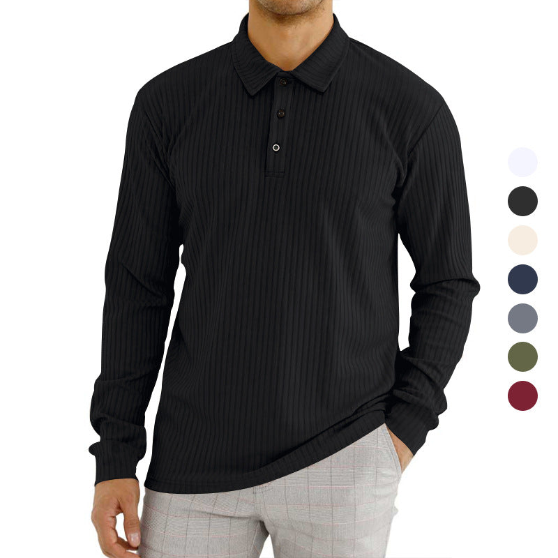 Herren Langarm-Polohemd mit strukturiertem Rippenmuster und Knopfdetail Drune