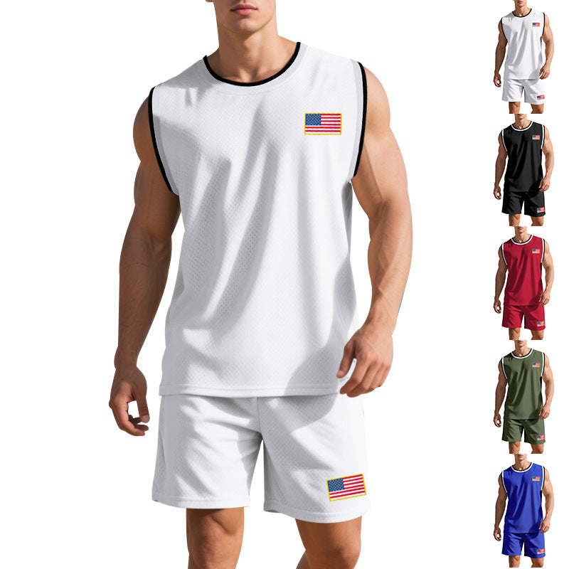 Herren Sportliches Trainingsset mit atmungsaktivem Mesh-Gewebe und modernen Flaggen-Details Drune