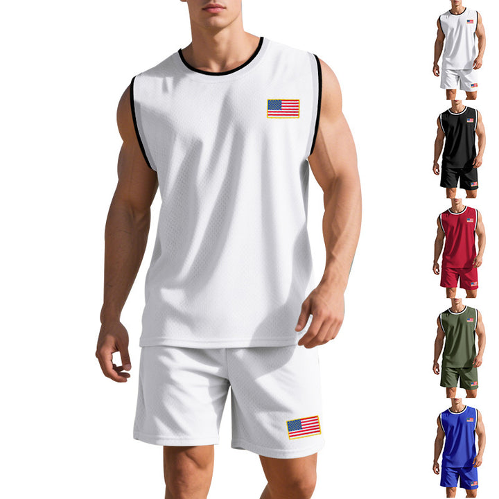 Herren Sportliches Trainingsset mit atmungsaktivem Mesh-Gewebe und modernen Flaggen-Details Drune
